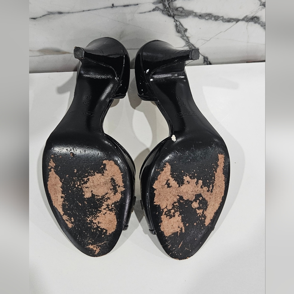 Authentic Coach Black and Gold Belinda Open Toe Heels Pumps US 7.5B - Picture 10 of 11